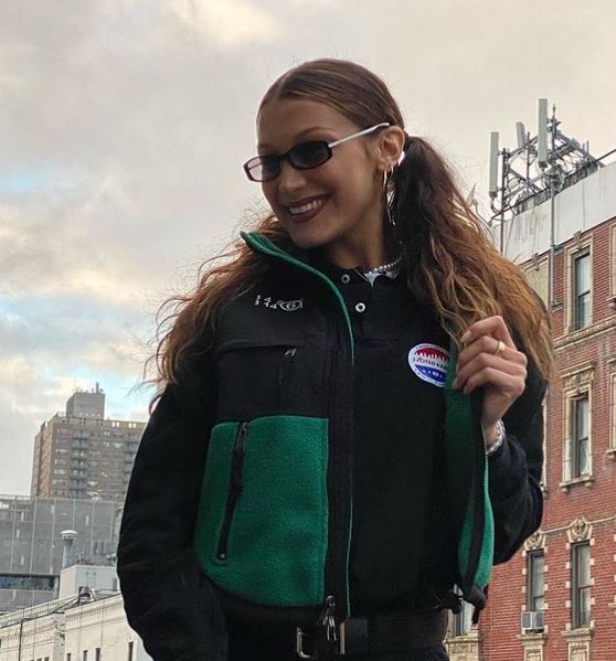 Bella Hadid in a MM6 x The North Face jacket